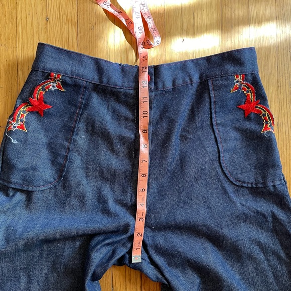 60s Vintage Denim Kick Flares with Star Heart Patched Pockets - Picture 9 of 12